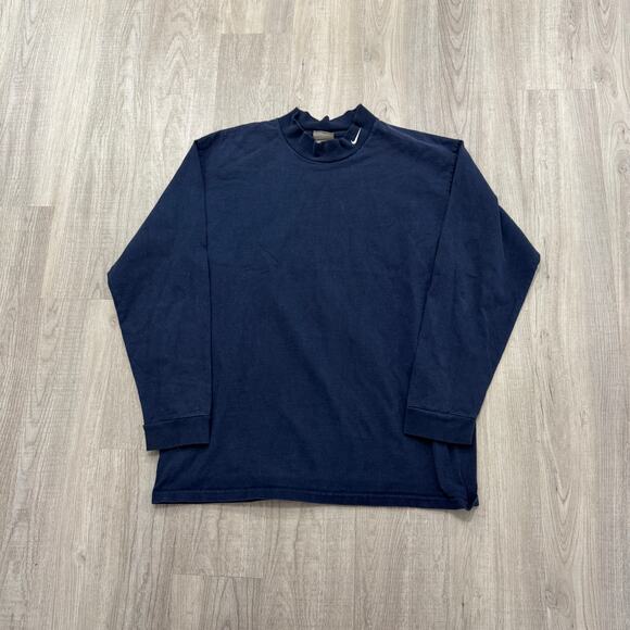 Vintage Nike Mock Neck Shirt Men's Large Blue 90s Long Sleeve Swoosh Check - Picture 1 of 7